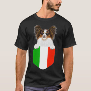 Camiseta Itália Flag Papillon Dog Em Bolso