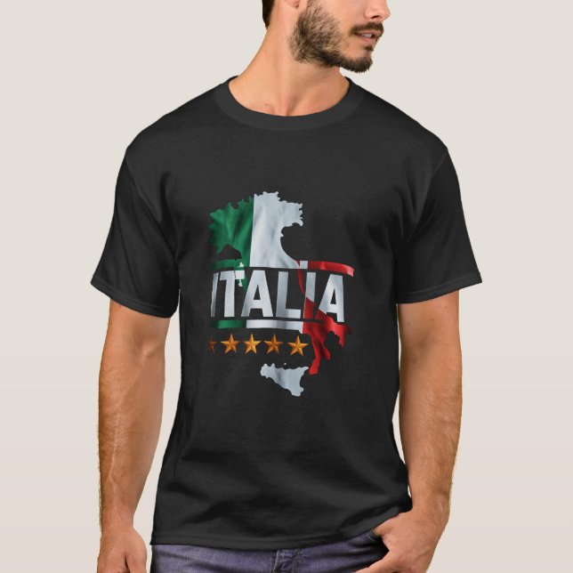 Camiseta Italia Flag T-Shirt com Stars Design (Frente)