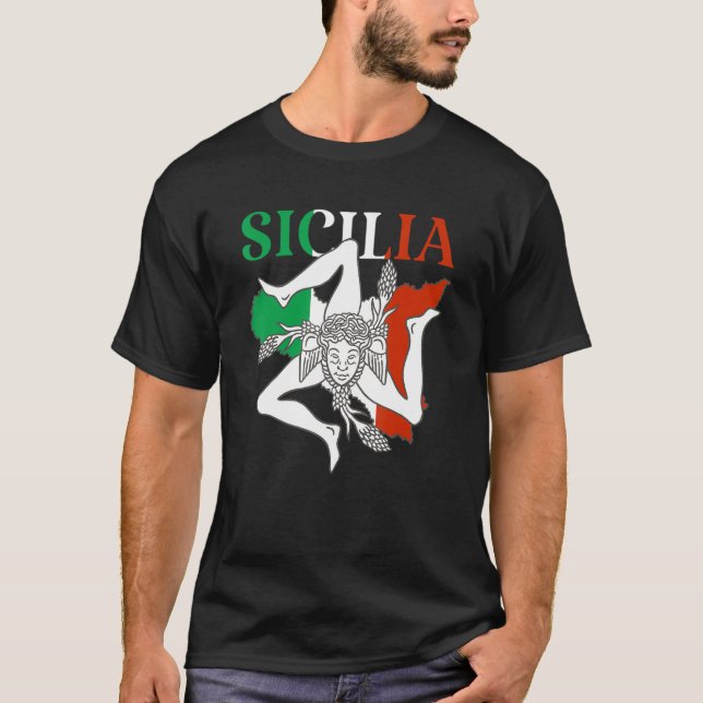 Camiseta Itália Flag Trinacria Sicilia Sicília Bandeira Itá (Frente)