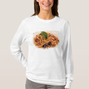 Camiseta Itália, Positano. Prato de massa e berinjela.