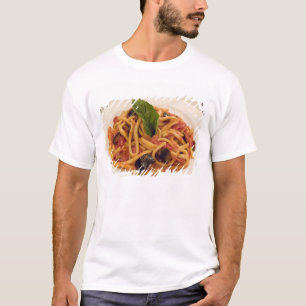 Camiseta Itália, Positano. Prato de massa e berinjela.