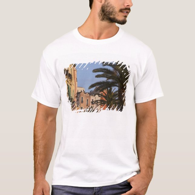 Camiseta Itália, Sardenha, Cagliari. Edifícios e palmeiras (Frente)