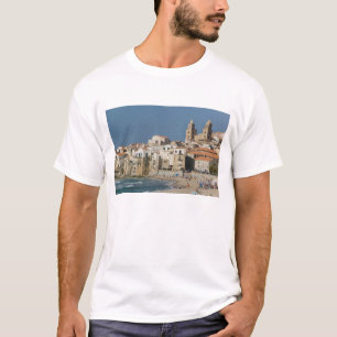 Camiseta Itália, Sicília, Cefalu, Cidade View com Duomo d