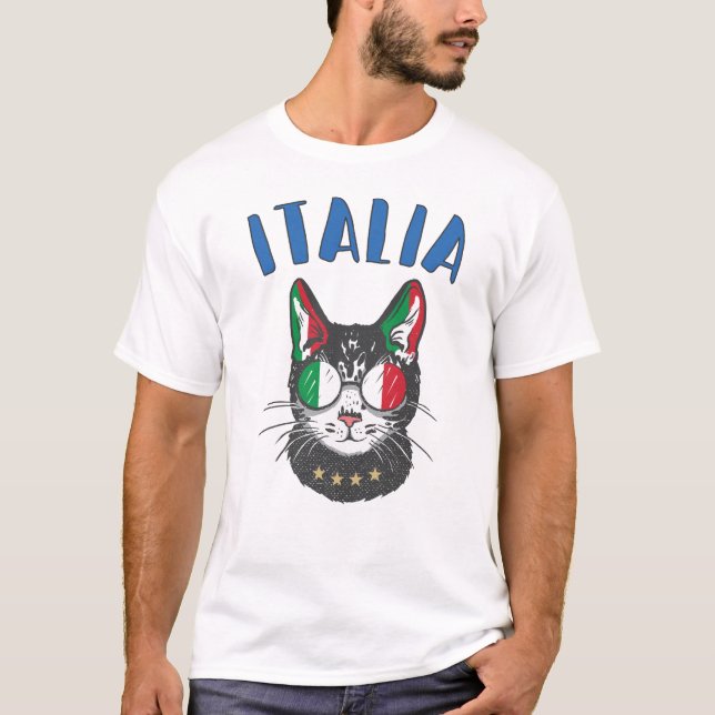 Camiseta Itália Soccer Cat Mascot Bandeira italiana (Frente)