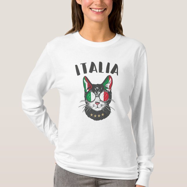 Camiseta Itália Soccer Cat Mascot Bandeira italiana (Frente)