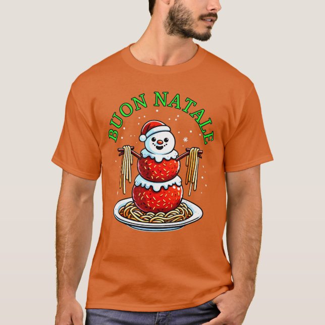 Camiseta Italian Food Christmas Meatball Snowman Ugly Chris (Frente)