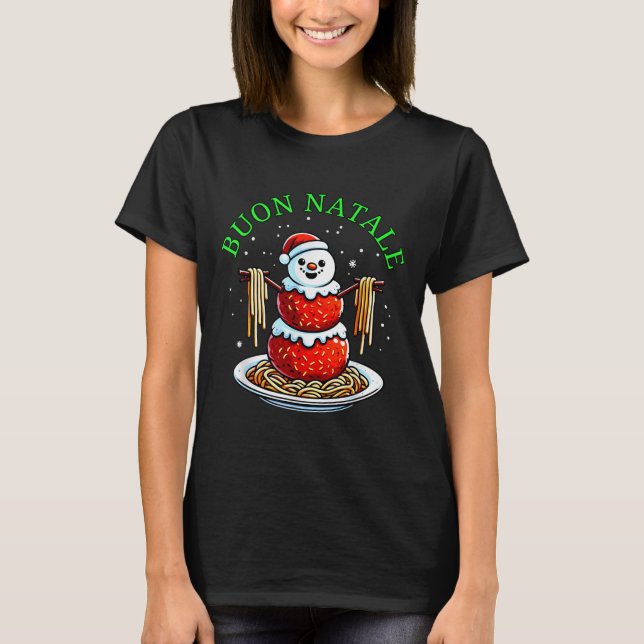 Camiseta Italian Food Christmas Meatball Snowman Ugly Chris (Frente)