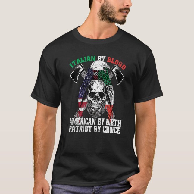 Camiseta Italiano Por Blood American Por Nascimento Patriot (Frente)