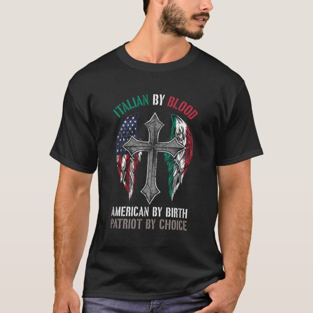 Camiseta Italiano Por Blood American Por Nascimento Patriot (Frente)