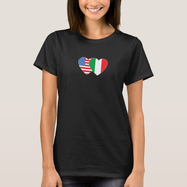 Camiseta Italy and USA Flag Twin Heart for Italian American (Frente)