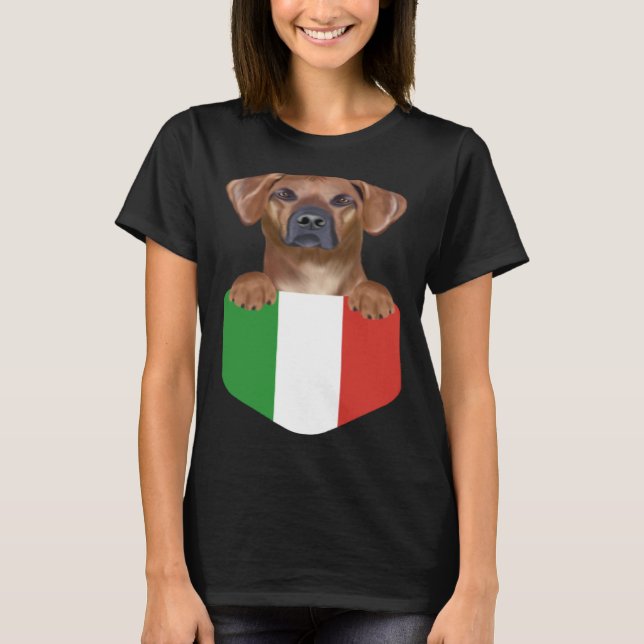 Camiseta Italy Flag Rhodesian Ridgeback Dog In Pocket (Frente)