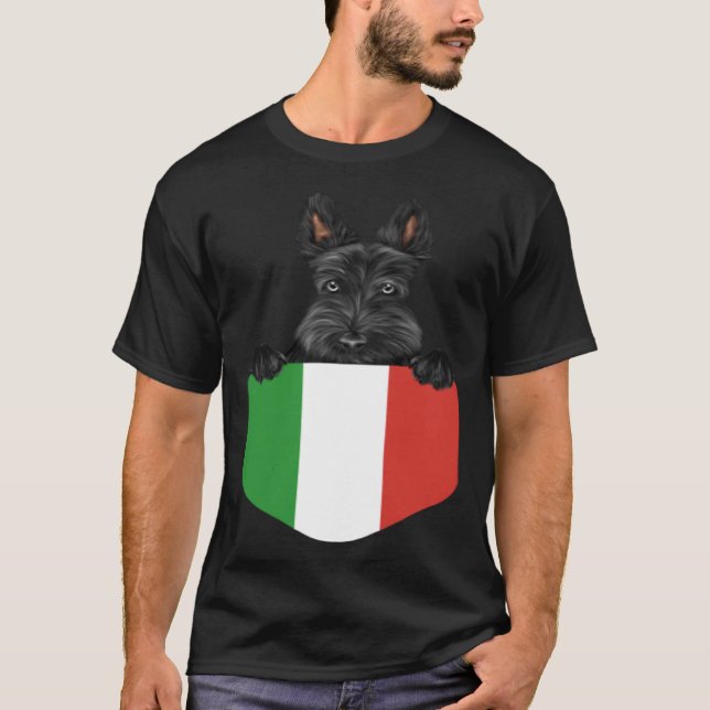Camiseta Italy Flag Scottish Terrier Dog In Pocket (Frente)