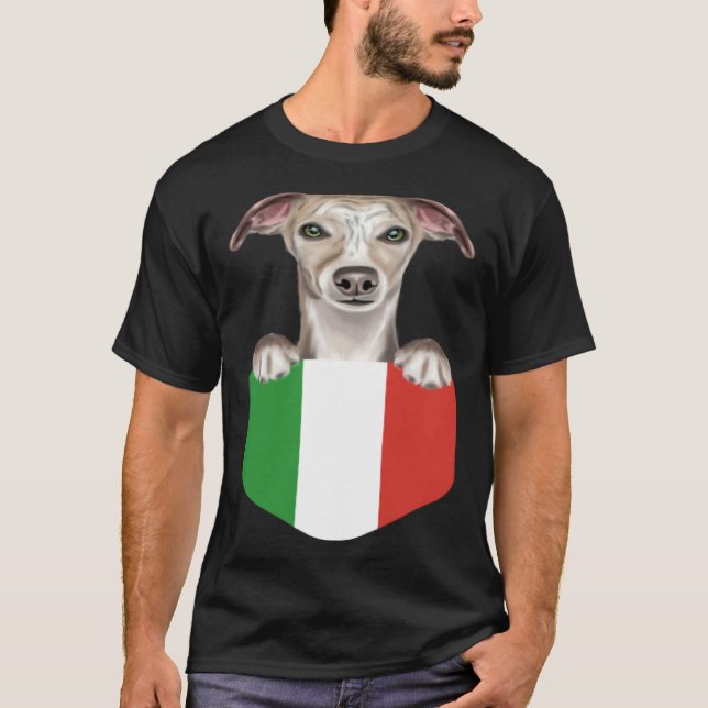 Camiseta Italy Flag Whippet Dog In Pocket (Frente)