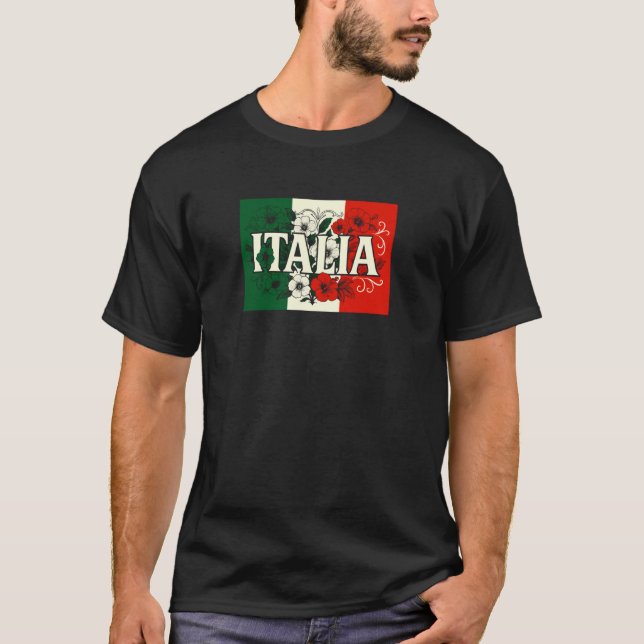 Camiseta Italy Flowers Italian Flag Pride (Frente)