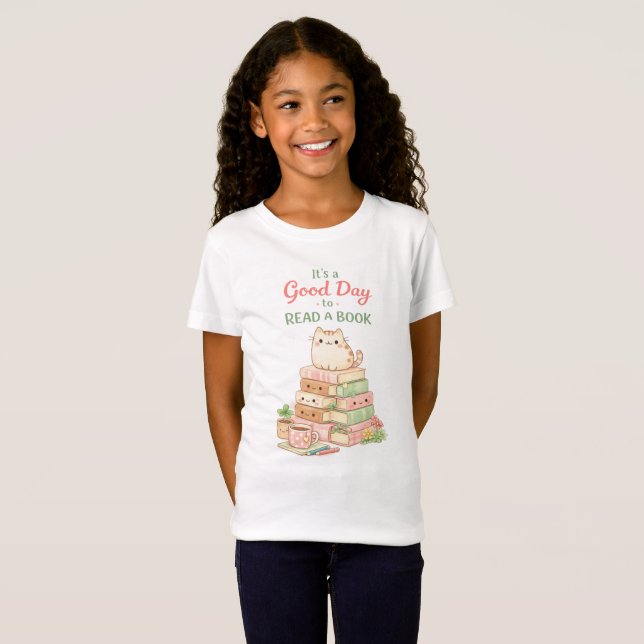 Camiseta It's a Good Day to Read a Book Cute Cat Reading (Frente Completa)