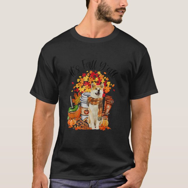 Camiseta It's Fall Y'all Akita Inu Dog Pumpkin Fall Autumn (Frente)