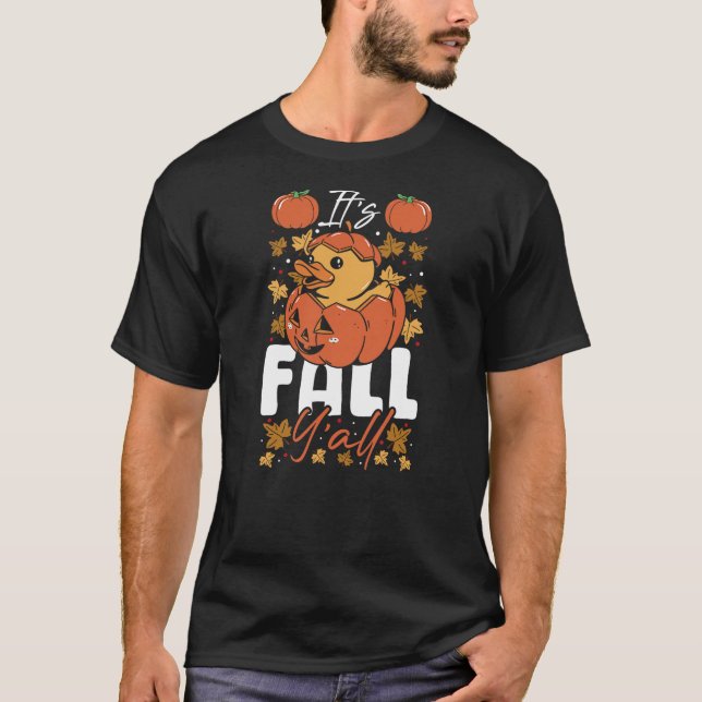 Camiseta It's Fall Y'all Autumn Leaves Pumpkin Rubber Duck (Frente)
