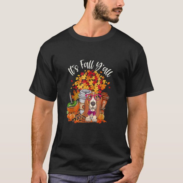 Camiseta It's Fall Y'all Basset Hound Pumpkin Fall Autumn (Frente)