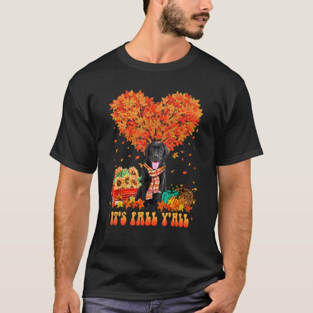Camiseta It's Fall Y'all Black Labrador Dog Pumpkin Autumn  (Frente)