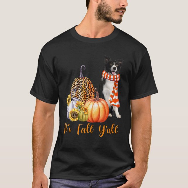Camiseta It's Fall Y'all Border Collie Dog Leopard Pumpkin  (Frente)