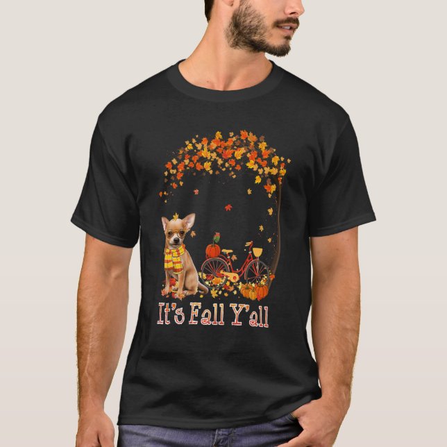 Camiseta It's Fall Y'all Chihuahua Bike Pumpkin Spice Autum (Frente)