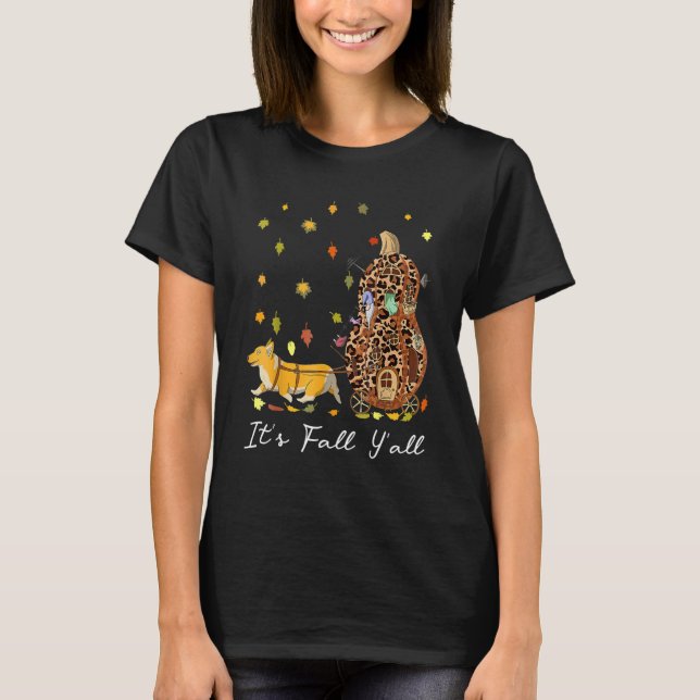 Camiseta It's Fall Y'All Corgi Gnome & Pumpkin Leopard Than (Frente)