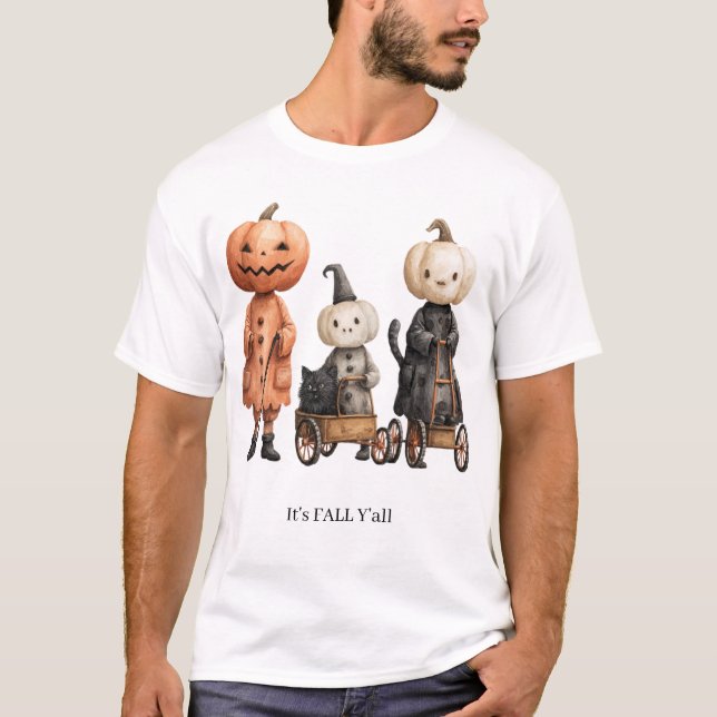 Camiseta It's FALL Y'all Creepy Pumpkin Family (Frente)
