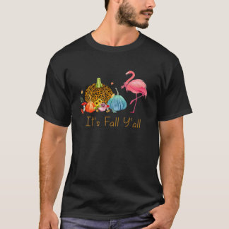 Camiseta Its Fall Y'all Cute Flamingo Fall Scarf Pumpkin Th