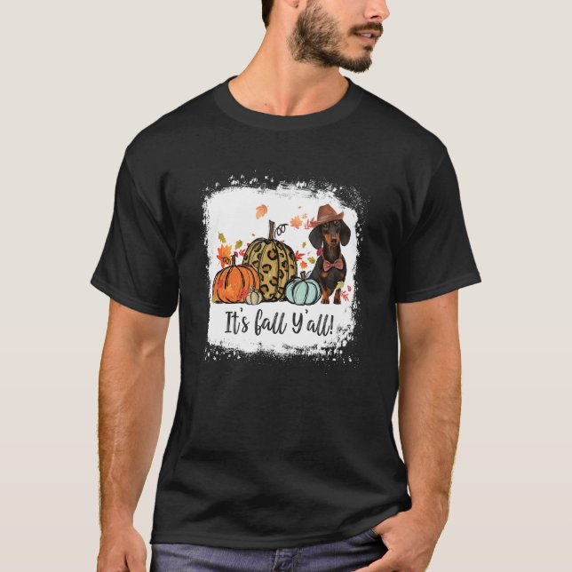 Camiseta It's Fall Y'all Dachshund Pumpkin Dog Halloween (Frente)