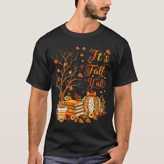 Camiseta It's Fall Y'all Floral Pumpkin Autumn Coffee Thank (Frente)