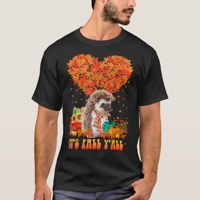 Camiseta It's Fall Y'all Hedgehog Pumpkin Autumn Tree Thank (Frente)