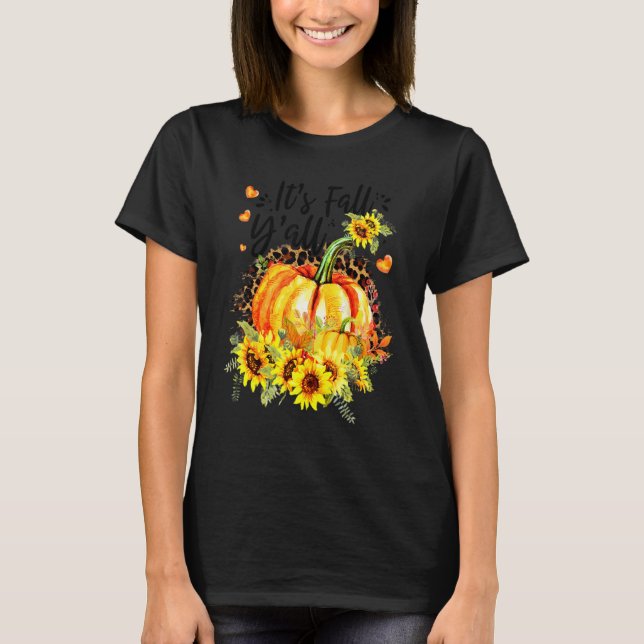 Camiseta Its Fall Y'all Leopard Pumpkin Sunflower Autumn Th (Frente)