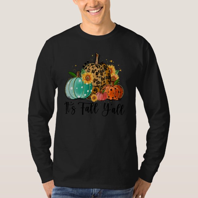 Camiseta It's Fall Y'all Leopard Pumpkin Sunflowers Fall Th (Frente)
