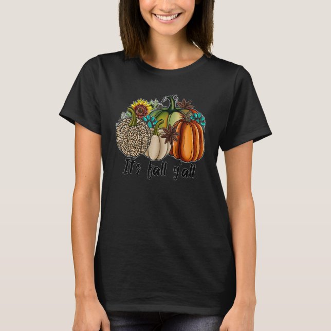Camiseta It's Fall Y'all Leopard Pumpkin Western Cowhide Tu (Frente)
