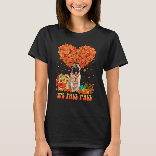 Camiseta It's Fall Y'all Pug Dog Pumpkin Autumn Tree Thanks (Frente)