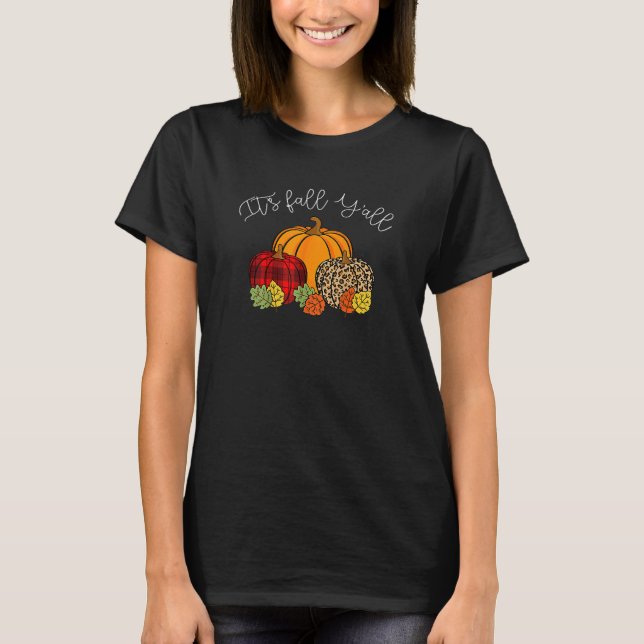 Camiseta It's Fall Yall Pumpkin Leopard Halloween Autumn Th (Frente)