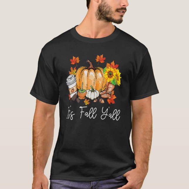 Camiseta It's Fall Yall Pumpkin Leopard Halloween Autumn Th (Frente)