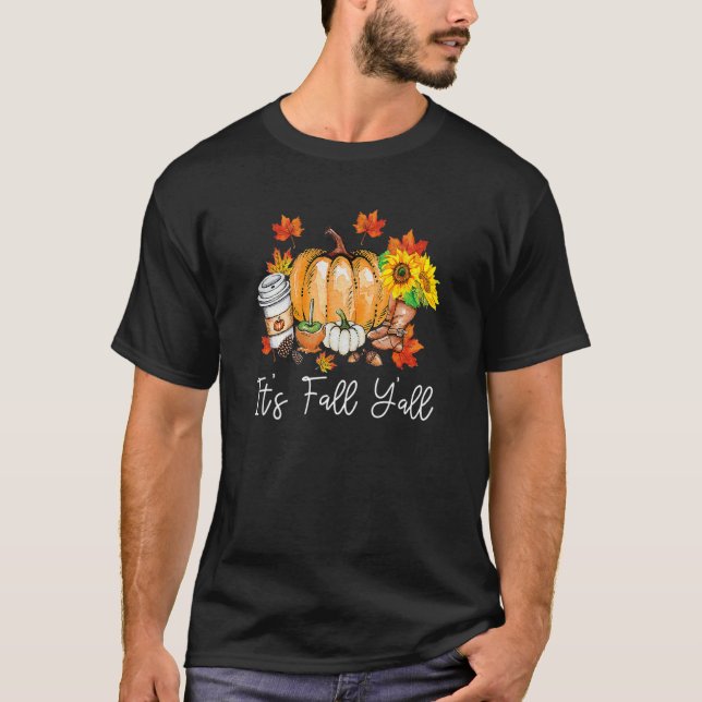Camiseta It's Fall Yall Pumpkin Leopard Halloween Autumn Th (Frente)