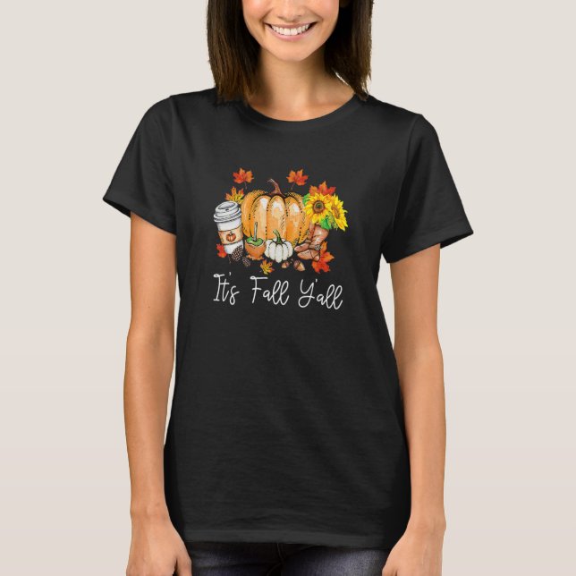 Camiseta It's Fall Yall Pumpkin Leopard Halloween Autumn Th (Frente)