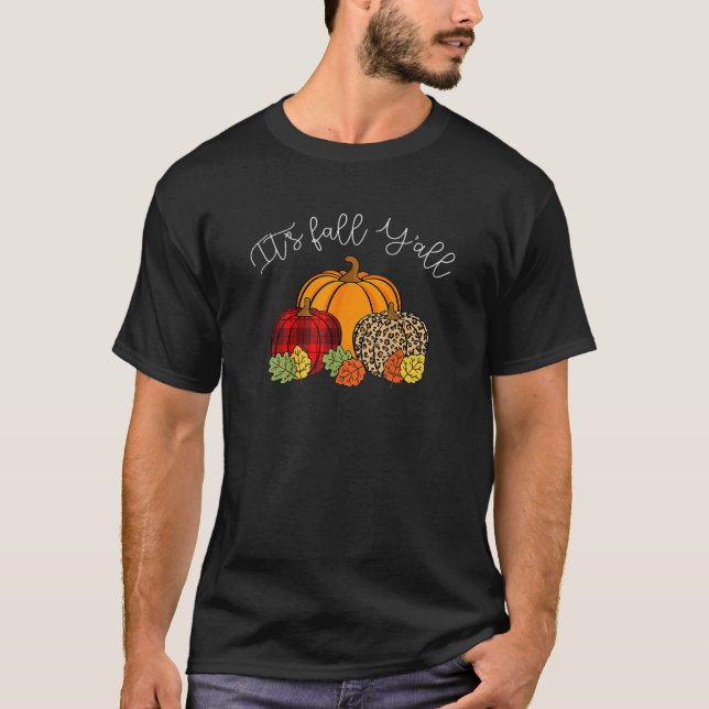 Camiseta It's Fall Yall Pumpkin Leopard Halloween Autumn Th (Frente)