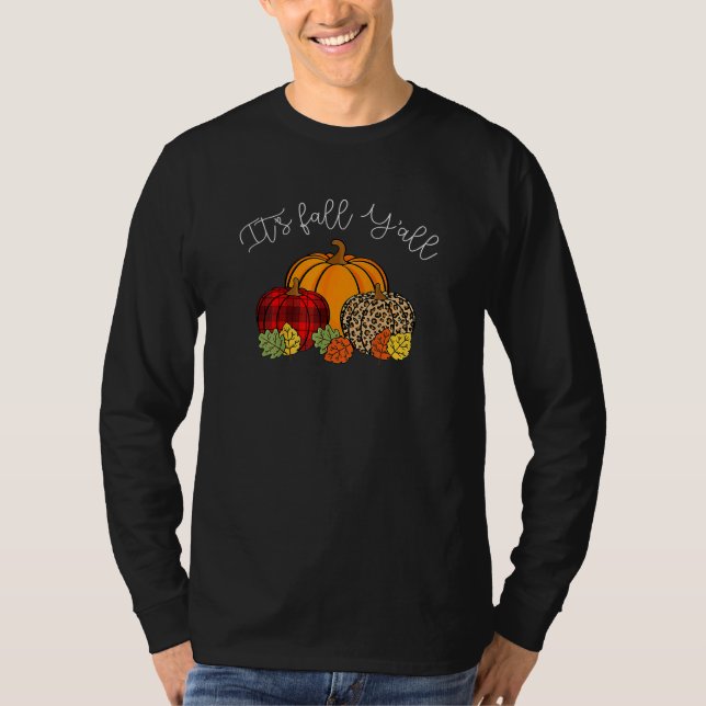 Camiseta It's Fall Yall Pumpkin Leopard Halloween Autumn Th (Frente)