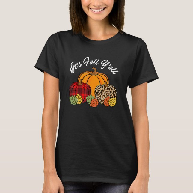 Camiseta Its Fall Yall Pumpkin Leopard Print Autumn Thanksg (Frente)