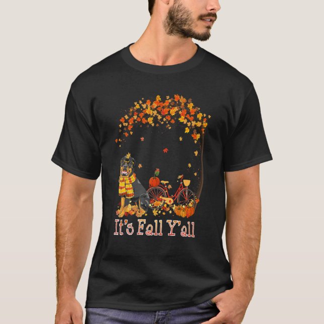Camiseta It's Fall Y'all Rottweiler Bike Pumpkin Spice Autu (Frente)