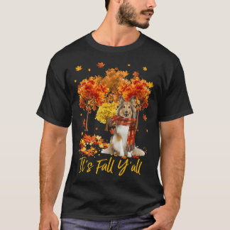 Camiseta It's Fall Y'all Sheltie Dog Tree Pumpkin Fall