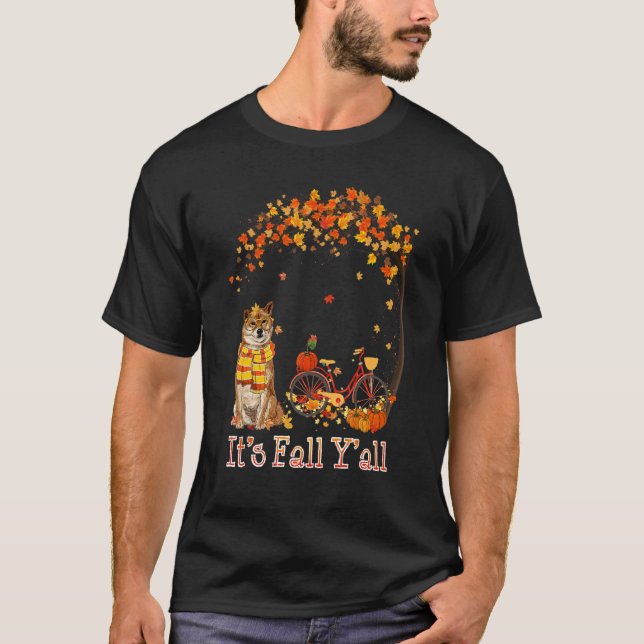 Camiseta It's Fall Y'all Shiba Inu Bike Pumpkin Spice Autum (Frente)
