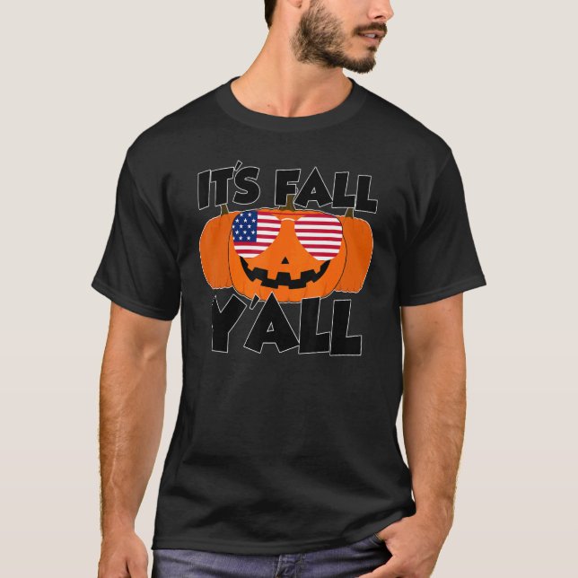 Camiseta It's Fall Y'all Thanksgiving Pumpkin USA Glasses (Frente)