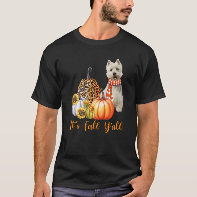 Camiseta It's Fall Y'all Westie Dog Leopard Pumpkin Fall (Frente)