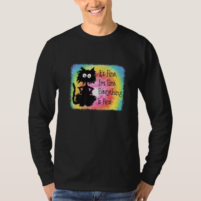 Camiseta Its Fine Im Fine Everything Is Fine  Black Cat Tie (Frente)