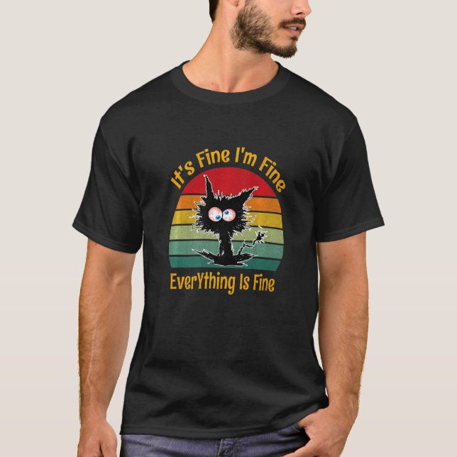 Camiseta It's Fine I'm Fine Everything Is Fine Retro  Black (Frente)