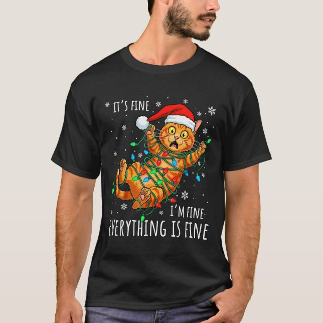Camiseta It's Fine I'm Fine Orange Cat Christmas Light Funn (Frente)